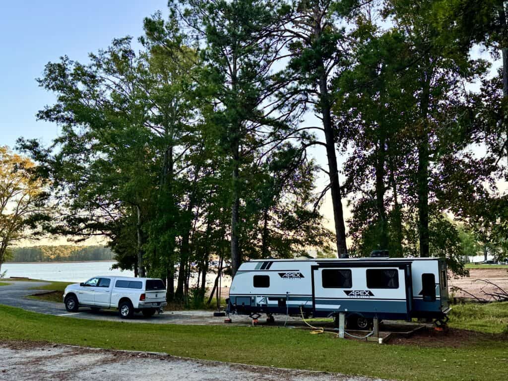 Voyager and Nomad on the shore of West Point Lake at the Whitetail Ridge Campground in LaGrange, Georgia.