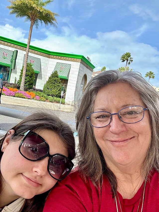 Abby and Cindy at Universal Studios.