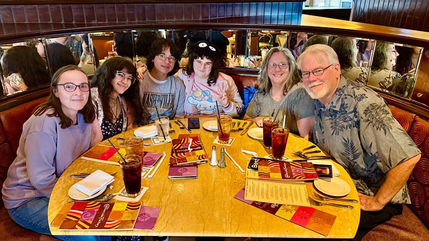 Charlotte and family at her birthday dinner at Cheesecake Factory in Winter Park, Florida.