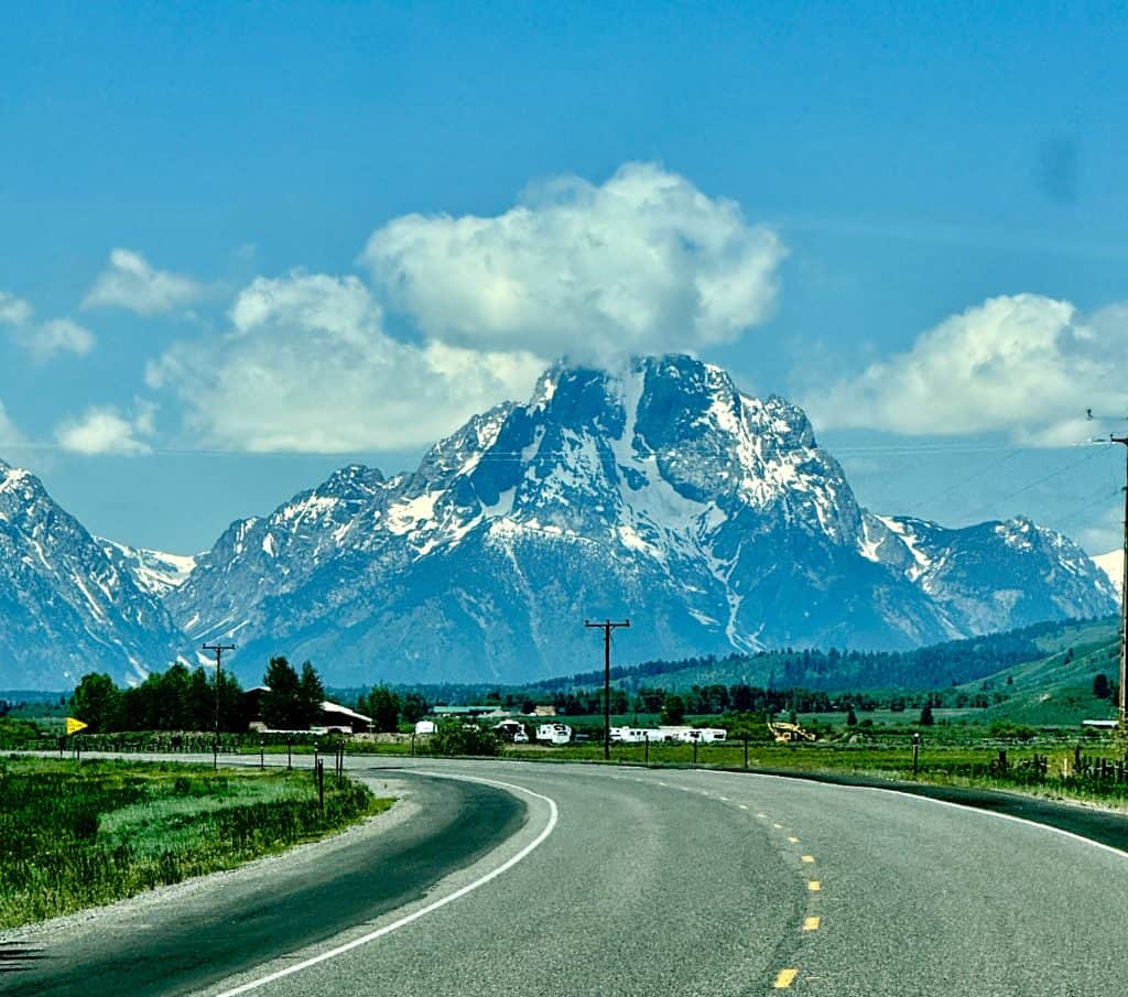 Approaching the Grand Tetons in Wyoming.