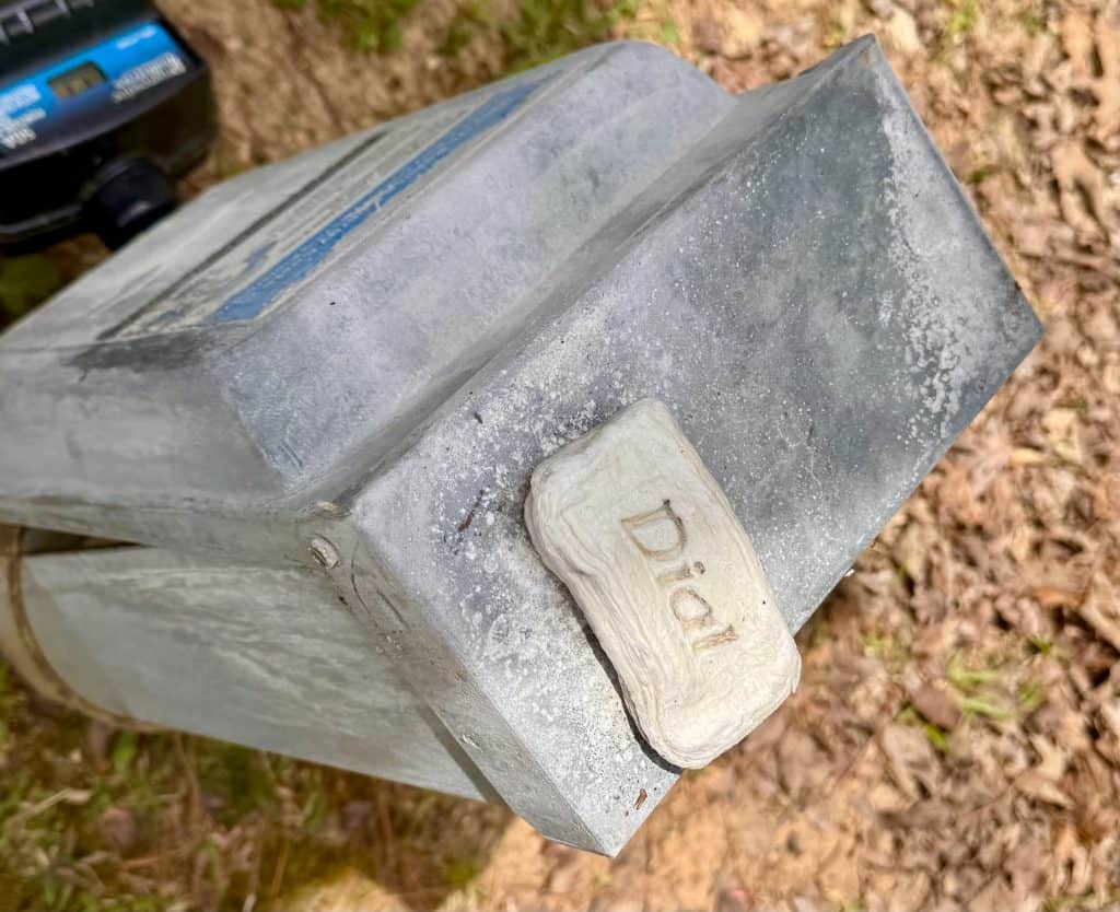 A used bar of Dial soap that was on top of the power pedestal. It is right next to the fresh water outlet, so my assumption is someone used the water and bar of soap to bathe sometime before we arrived when the site was unoccupied.