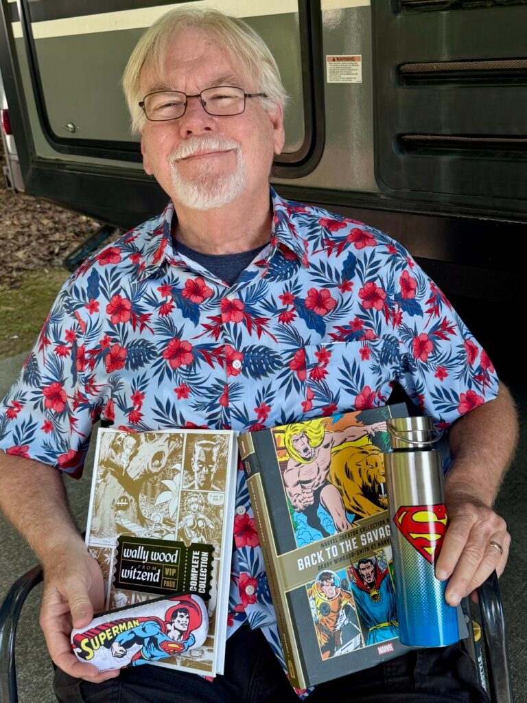 Starting off my Happy Birthday with gifts from my wife. From left to right: A new Superman eyeglass case, Wally Wood from Witzend book, Back To The Savage Land-Barry Windsor Smith at Marvel book, and a new metal Superman water bottle. Thanks babe, for the awesome gifts, and so much more!