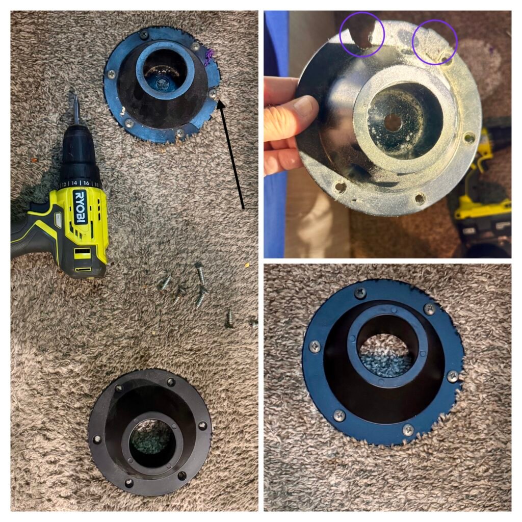 Replacing RV dinette table leg bases.